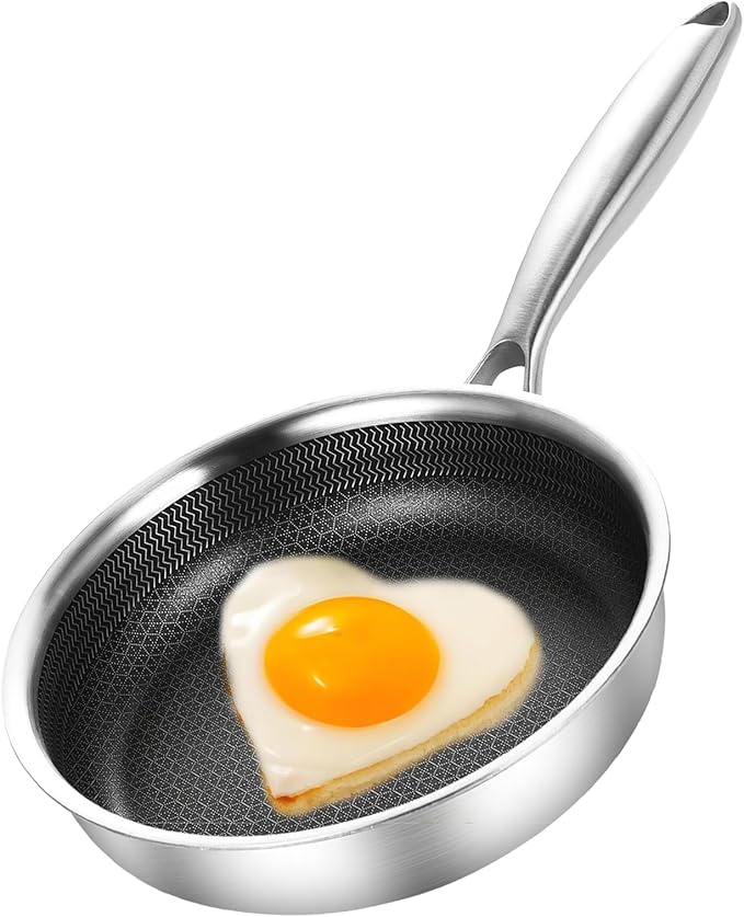 DELARLO 5.5inch Tri-Ply Stainless Steel Omelette Pans,Single Egg Frying Pan Nonstick Frying Pan, Small Pan for Steak, Durable Chef's Pan, Induction Skillets, Compatible with All Cooktops, Up to 600℉