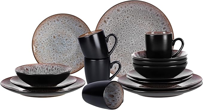 Stoneware Dinner Set Reactive Glaze (16pc Set, Beige)