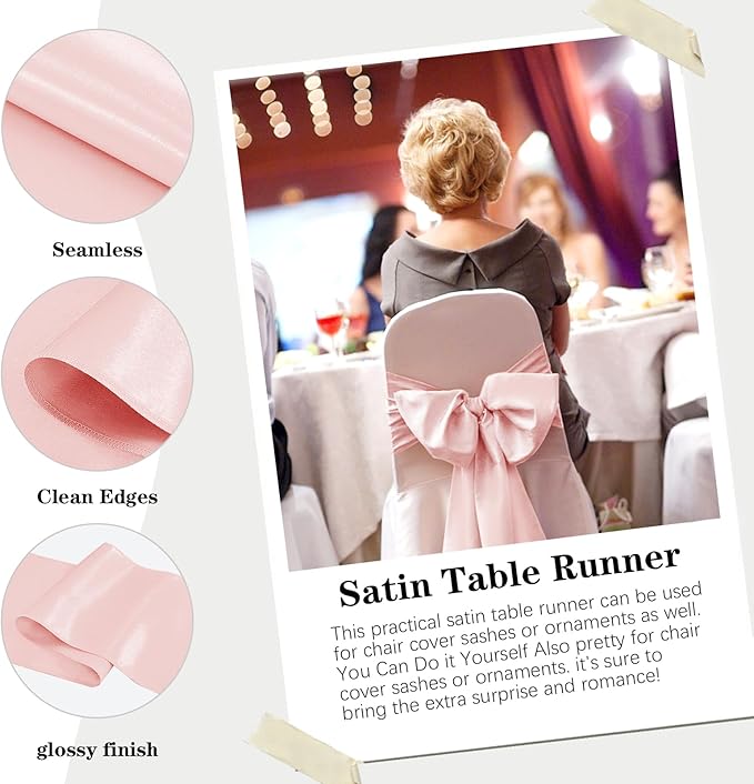 Yblut 10 Pack Satin Table Runner 12 x 108 Inch Long Rose Gold Silk Table Runner for Wedding Party Banquet Birthday Decoration