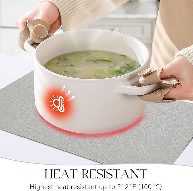 MOSAYT Vinyl Placemats Set of 6, Heat Resistant Place Mats 100% Waterproof Washable & Wipeable Faux Leather Reversible Table Mats for Kitchen Dining Party Outdoor, 12" x 17", Light Grey/Aqua