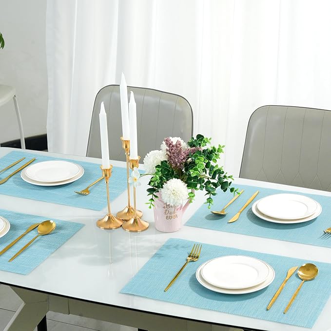 flohar Placemats Set of 6竊똍on-Slip PVC Weave Table Mats Easy to Clean竊똇eat Resistant Place Mats for Kitchen Dining Table Decoration Indoor Outdoor竊똁lue