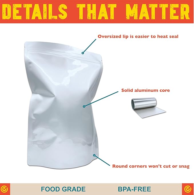 1 Gallon Mylar Bags, 8 Mil per Side, Large Stand-Up Resealable Mylar Bags for Long Term Food Storage, Freeze Drying [40-Pack | 10" x 14" x 5"]