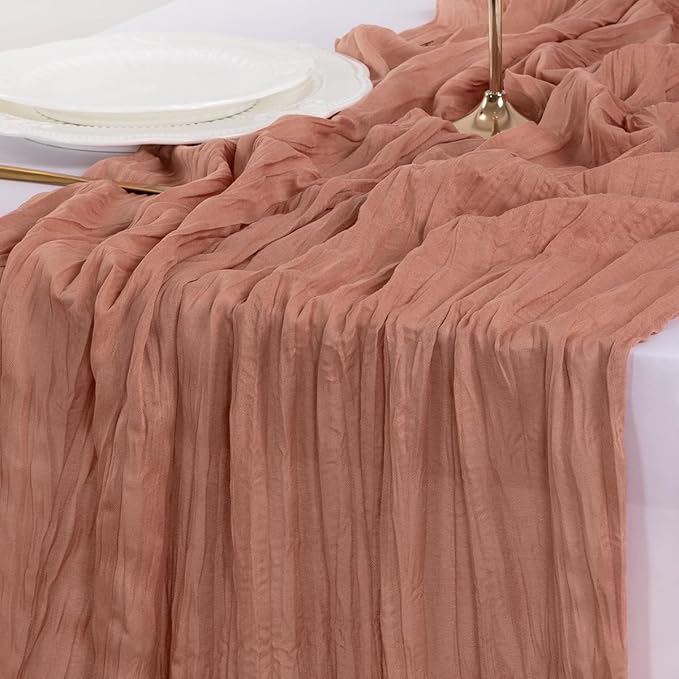 Socomi 6pcs Dusty Rose Valentine's Day Cheesecloth Table Runner Boho Rustic Gauze 120 inch 10FT Cheese Cloth Runner for Wedding Party Baby Shower Birthday Home Decor Holiday Decorations