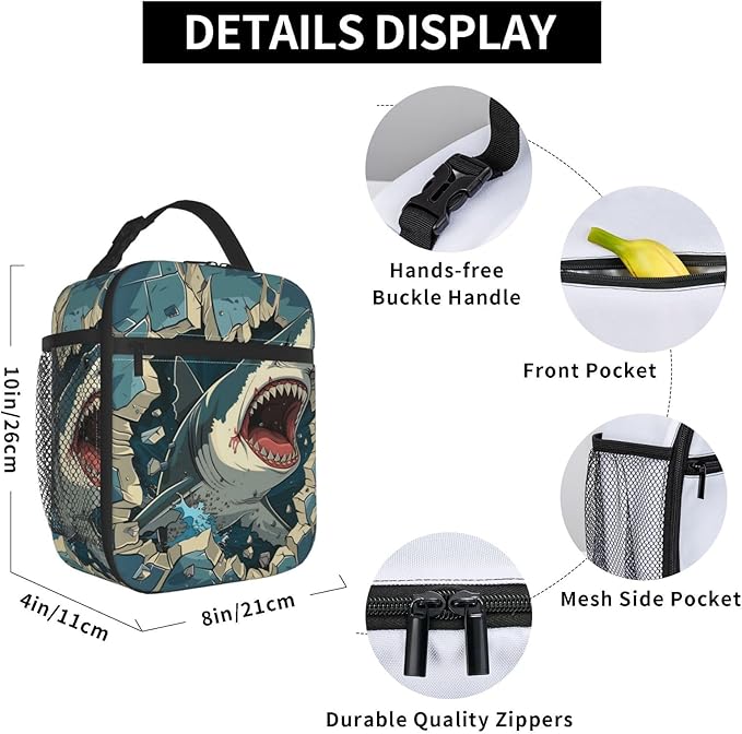 VANZEV Insulated Lunch Box for Women Men, Shark Theme Lunch Box Reusable Portable Lunch Bag Cooler Tote Waterproof Lunch Container for Office Picnic Work Travel