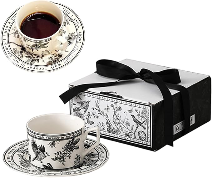 1 Set Tea Cups and Saucers, 200ml Ceramic Vintage Coffee Tea Cups with Gifts Box for Cappuccino Coffee Espresso Lattes Housewarming Party Supply