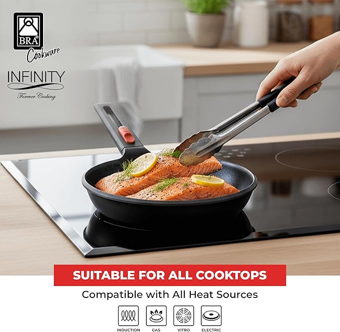 BRA COOKWARE Infinity Nonstick Frying Pan | 11-Inch Cast Aluminum Skillet | PFOA/PFAS Free Fry Pan | All Cooktops (incl Induction) Searing Skillet | Oven Safe up to 425째F (w/o Removable Handle)