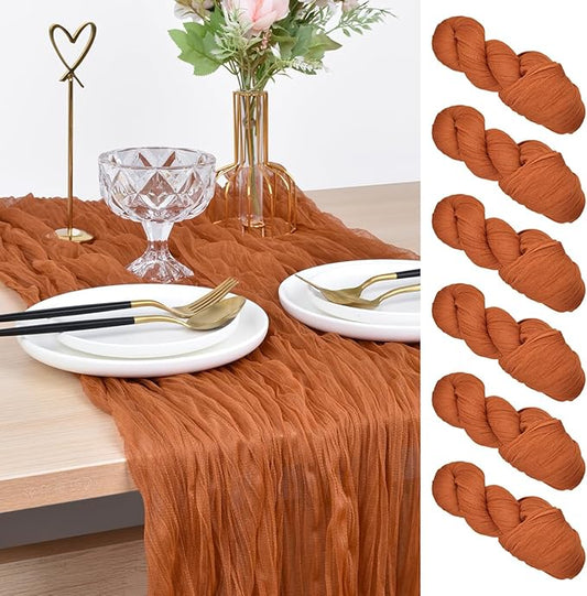 Joanlody Terracotta Cheesecloth Table Runner Spring Easter 10Ft Rustic Gauze Boho Cheese Cloth Table Runner for Wedding Bridal Baby Shower Decoration 6 Pack