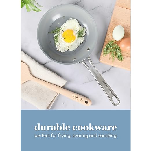 Sur La Table Kitchen Essentials 8 Inch Fry Pan PFA Free Titanium Ceramic Nonstick Interior Forged Aluminum Cookware Frying Pan - Green - Induction Compatible