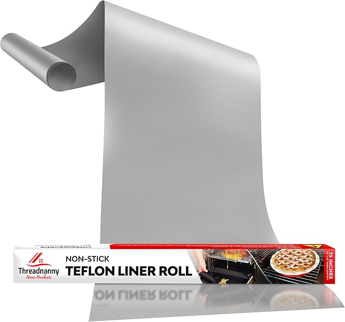 Silver Teflon Liner Roll for Ovens, Stovetops & Grills (75??x 17?? - Cut to Custom Fit - Versatile Non-Stick Teflon Mat, Can Use As Oven Liner, Grill Mat, Stovetop Cover, Baking Sheet, etc.