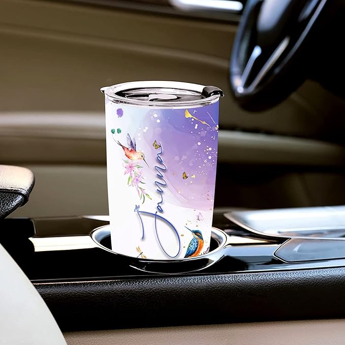 WAZONE Personalized Hummingbird Tumbler Cup 20 30oz Custom Name Humming Bird Stainless Steel Insulated Travel Mug Cups Gifts For Women On Valentine Day Birthday Anniversary