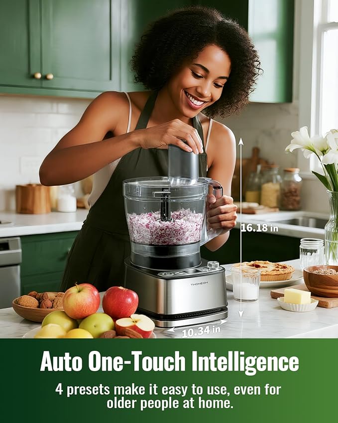 TWOMEOW Food Processor, 4 Programs & Pulse,1000W Max Power,12 Cups Total Volume for Slicing, Mincing, Dicing, Shredding, Puree, Dough and Vegetable Chopper Clean Bowl Scraper, Stainless Steel