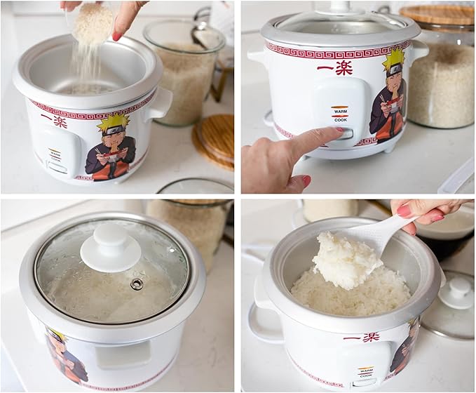 Naruto Shippuden Ichiraku Ramen Automatic Rice Cooker & Warmer | Food Steamer for White and Brown Rice, Quinoa | Anime Manga Gifts and Collectibles | Holds 24 Ounces
