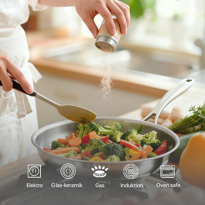 4.5 QT 5-Ply Stainless Steel Saute Pan with Lid, Compatible with All Cooktops, Dishwasher Safe