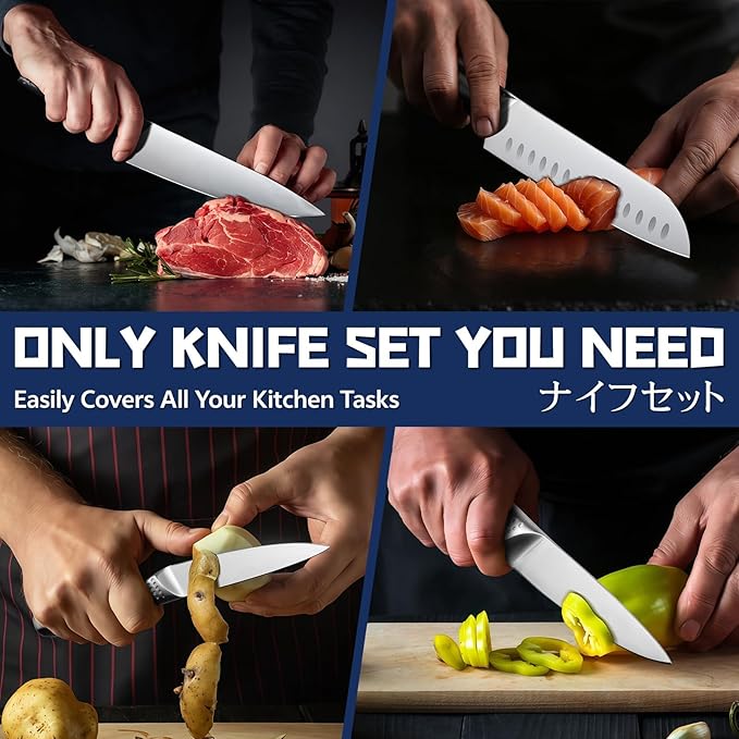 Huusk 3 Pieces Knife Set - Japanese Stainless Steel Kitchen Knife Sets, Professional Ultra Sharp Chef Knives Set with Ergonomic Handle, Gift for Birthday, Christmas Gifts for Men and Women