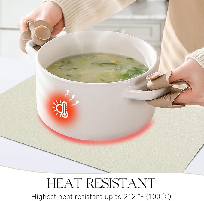 MOSAYT Vinyl Placemats Set of 8, Heat Resistant Place Mats 100% Waterproof Washable & Wipeable Faux Leather Reversible Table Mats for Kitchen Dining Party Indoor Outdoor, 12" x 17", Beige