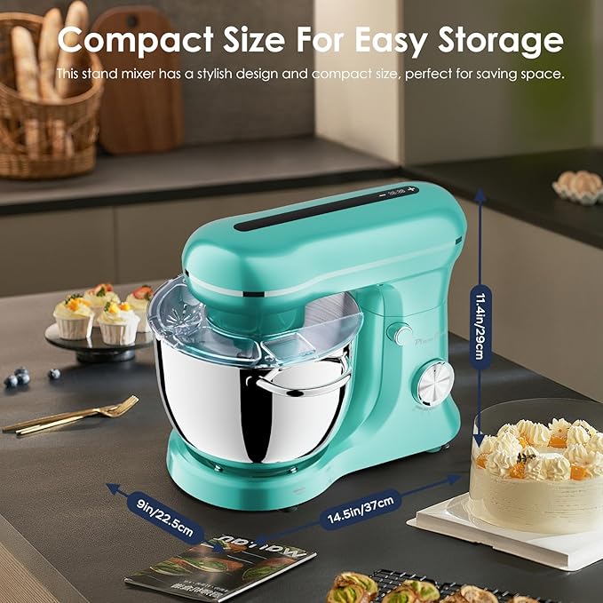 6QT & 5QT Dual Bowls Stand Mixer, 10-Speed Tilt-Head Food Mixer with Electronic Timer for 4 to 6 family, Dough Mixer with Stainless Steel Bowls, Dough Hook, Flat Beater, Whisk included,Blue