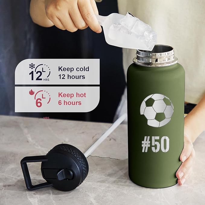 Personalized Laser Engraving Custom Water Bottle Print in USA 10 Pcs 32oz Double Wall Stainless Steel Leakproof Wide Mouth Cup with Flip Straw