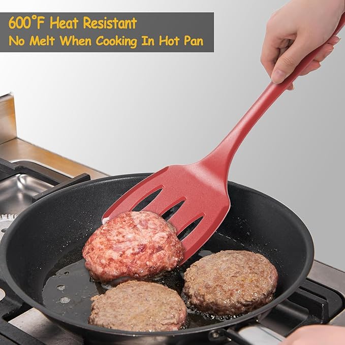 Silicone Spatula Set, 600째F Heat Resistant Silicone Spatula Turner Flipper for Cooking, Non Stick and Non Scratch Kitchen Utensils for Eggs & Pancakes, 4 Pack, Red