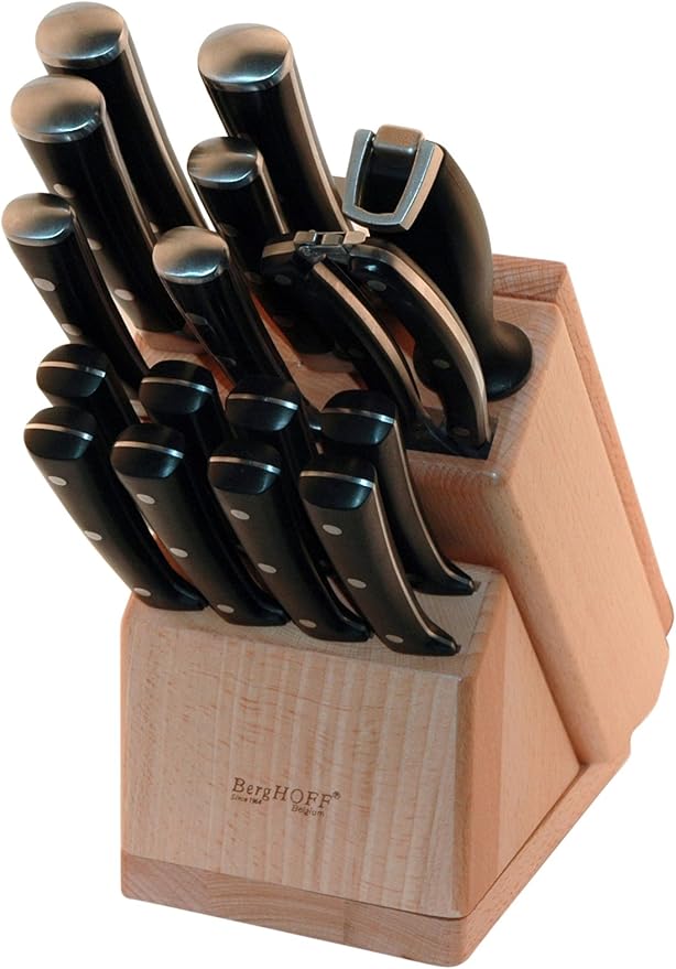 BergHOFF 20 Piece Forged Smart Knife Block/Swivel base, Cut Board & Herb Cutter, Tan