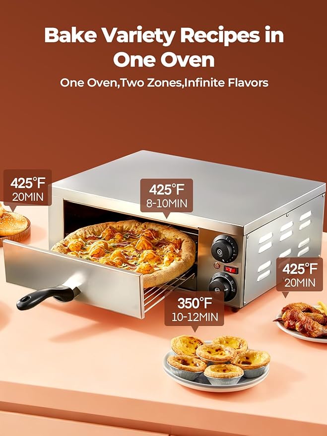 Pizza Oven Indoor, 12 Inch Electric Pizza Ovens with 662??Max Temp, 1800W Pizza Maker for Home with Alert Timer, Pizza Cooker Machine Suitable for Both Home and Commercial Use