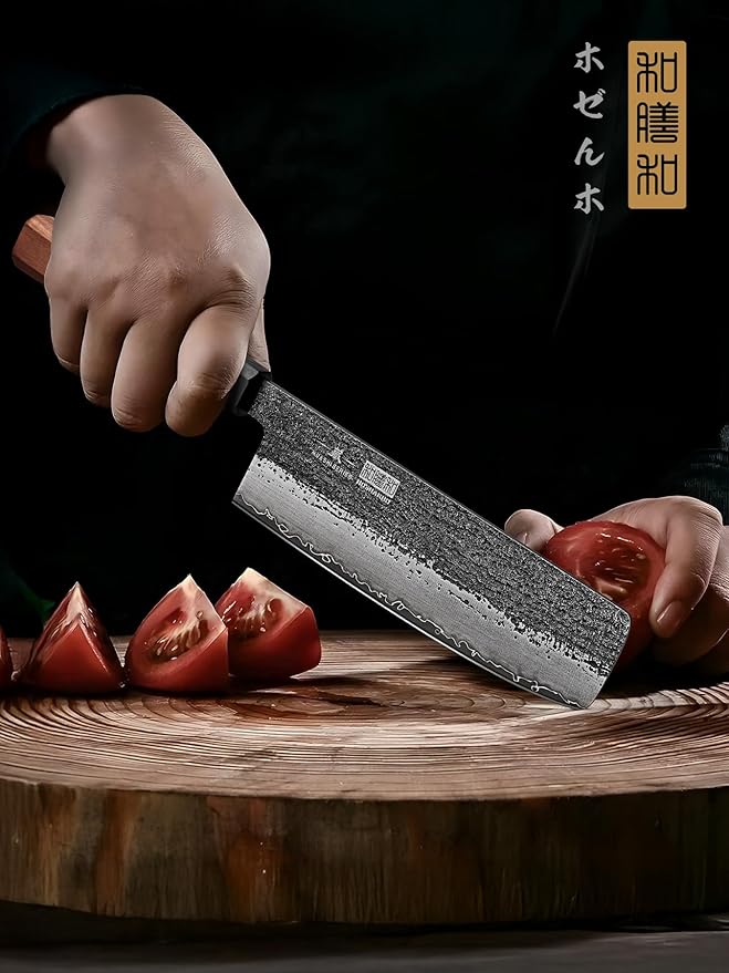 HOSHANHO 7 Inch Nakiri Knife, Japanese High Carbon Steel Vegetable Cleaver Knife, Professional Meat Vegetable Chef Knife with Ergonomic Rosewood Handle