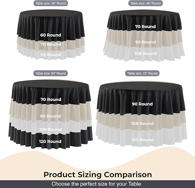 Party Solids 12-Pack Ivory Round Plastic Tablecloth Disposable ??Size: 90 Inches ??Round Plastic Table Cloths for Parties, Picnics & Formal Events
