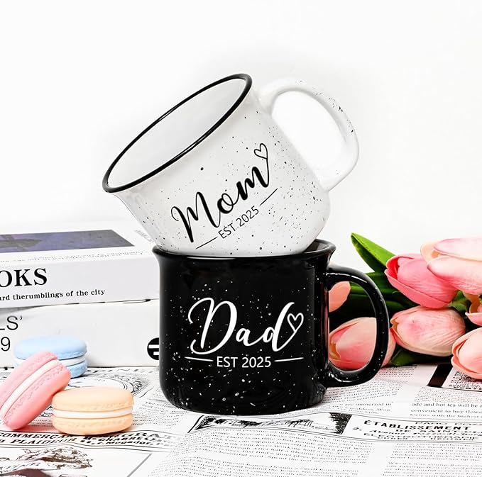 Maustic Mom and Dad Mugs, New Parents Gifts for Couples, New Mom and Dad Gifts for Expecting First Time Parents, 15 Oz