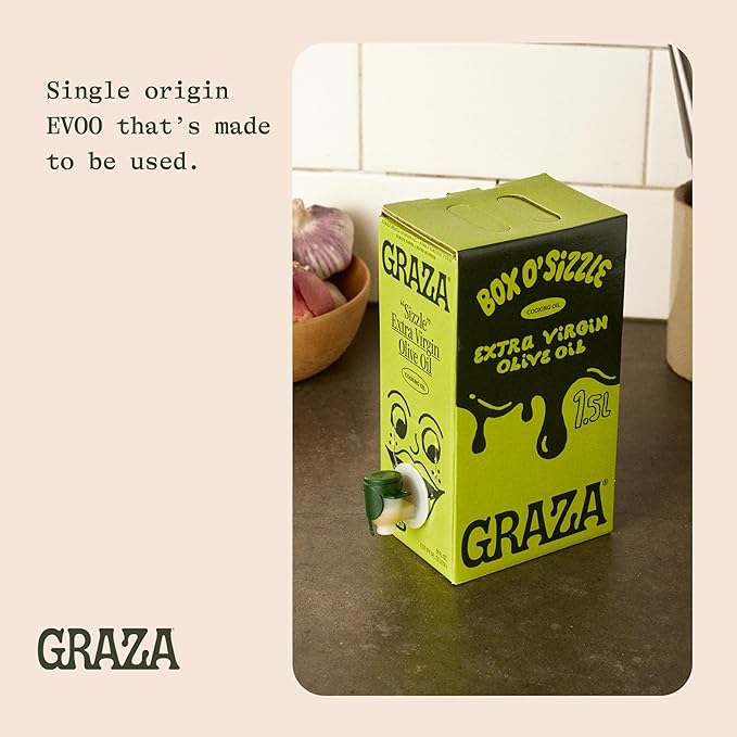 Graza Sizzle Extra Virgin Olive Oil, Cooking Oil - High Polyphenol Peak Harvest EVOO Cooking Oil in a Box - Single Origin Olive Oils from Spain - 51 Fl Oz (1.5L)