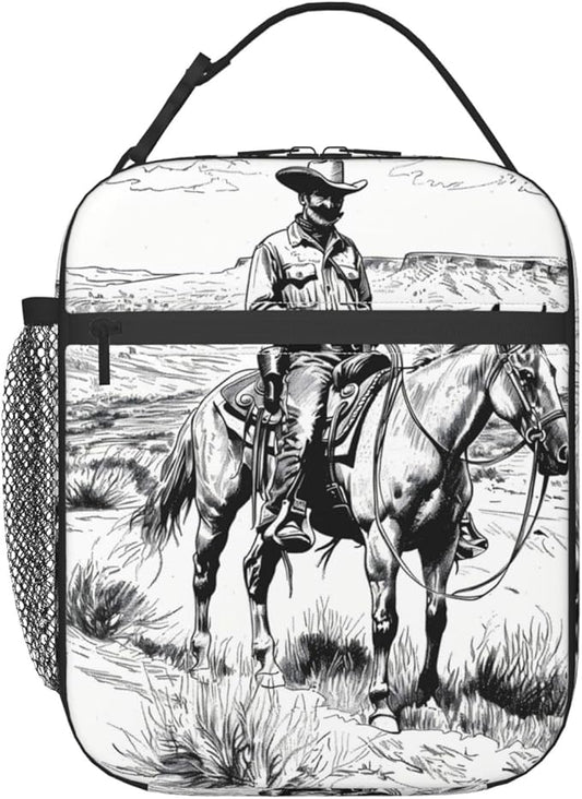 VANZEV Insulated Lunch Box for Women Men, Cowboy Theme Lunch Box Reusable Portable Lunch Bag Cooler Tote Waterproof Lunch Container for Office Picnic Work Travel Hiking