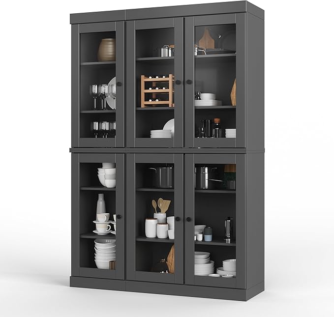 Palace Imports 100% Solid Wood 48.5" Pantry China Cabinet with Clear Glass Doors and Adjustable Shelves (Gray)