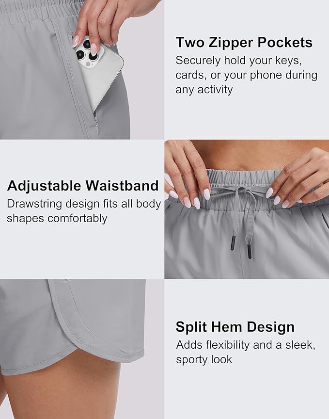 Women's 5" Running Shorts Quick Dry Sporty Athletic Gym Workout Shorts with Zipper Pockets Liner