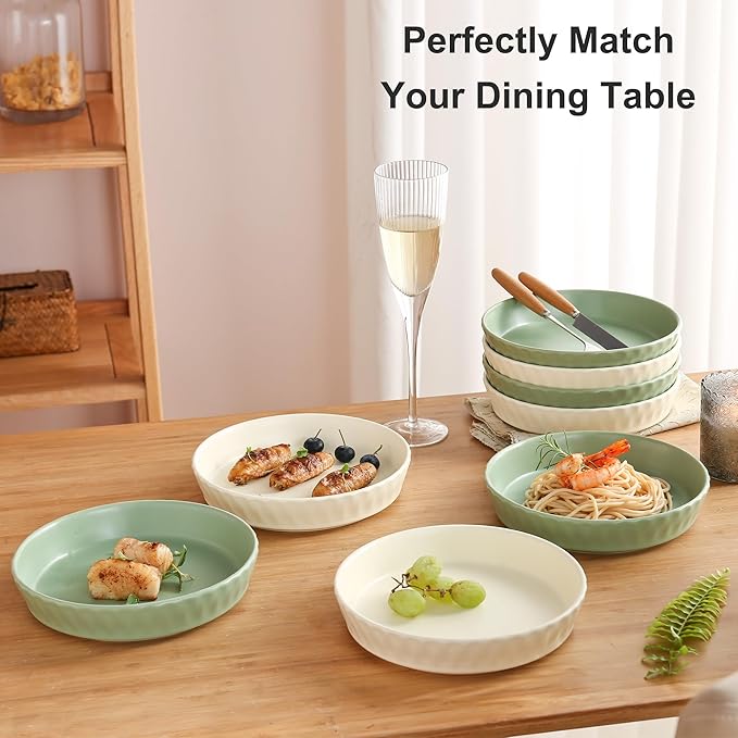 Dinner Plates Set of 4, 8 Inch Ceramic Salad Plates With High Rim for Pasta, Salad, Steak and Main Course, Microwave, Oven and Dishwasher Safe - Apricot