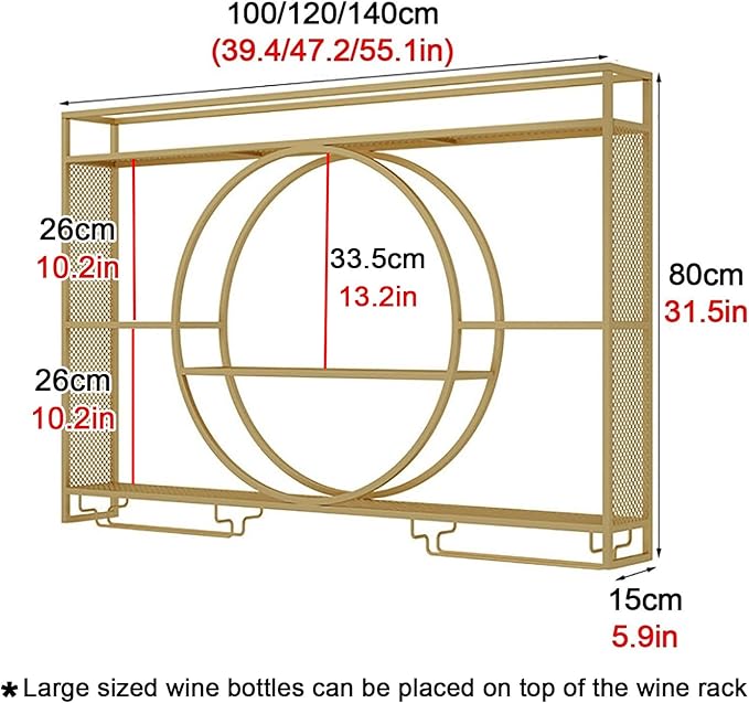 Modern Wine Storage Rack Wall Mounted With LED Light With Wine Glass Holder,Iron Bar Liquor Shelf,Floating Wall Wine Shelves,Bar Liquor Bottle Display Shelf For Kitchen Bar Decoration Gold/Black ( Col