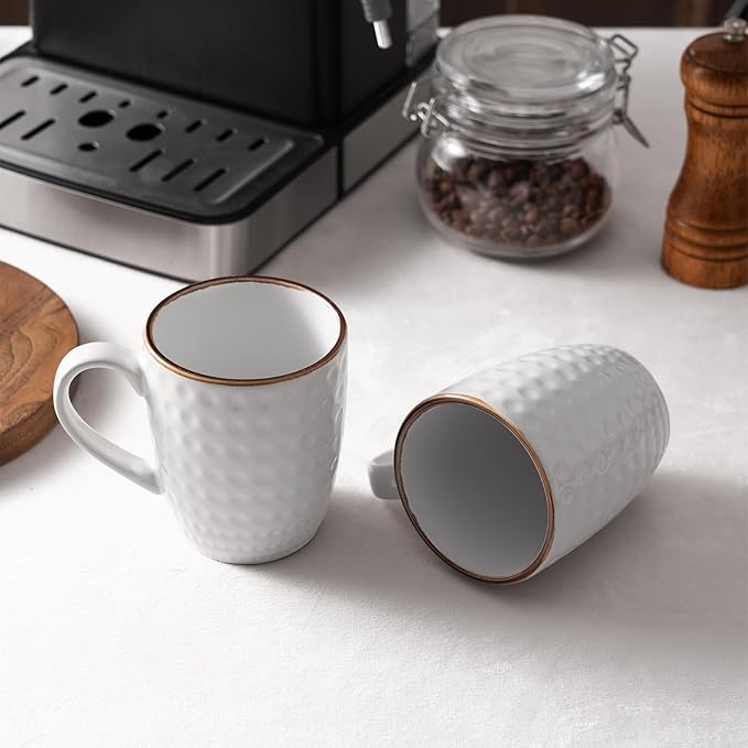 famiware Coffee Mugs Sets for 6, 12 oz Mug Set, Coffee Cups with Handle for Coffee, Tea, Cocoa and Milk, Microwave and Dishwasher Safe, White Circle