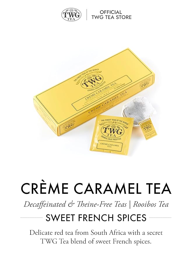 TWG Tea | Cr챔me Caramel Tea | Rooibos Tea | Caramel & Theine-Free | 15 Hand Sewn Cotton Teabags | Gift Set