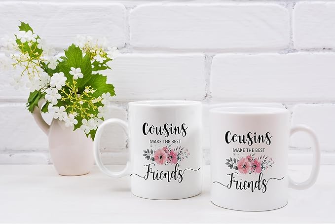QASHWEY Cousin Gifts Coffee Mug, Gifts for Cousins, Cousin Gifts for Women, Birthday Gift for CousinFemale Coffee Cups Ceramic 11oz, Cousins Make the Best Friends Tea Cup