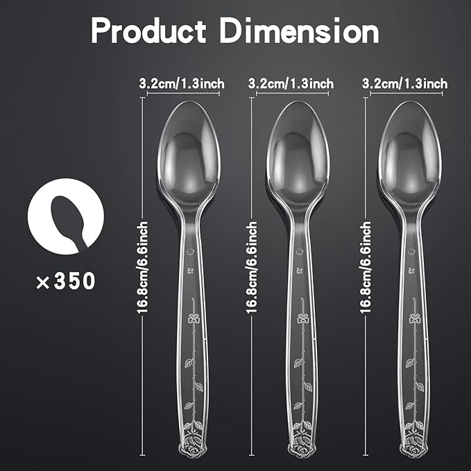 350 Count Clear Plastic Spoons, Extra Heavy Duty Plastic Spoons, Premium Disposable heavy duty spoons Set, BPA-Free Heat Resistant plastic utensils for Party Supplies, Weddings and Everyday Use