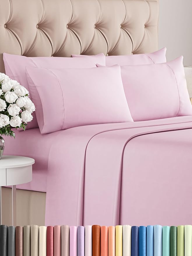 Cal King 6 Piece Sheet Set - Cooling and Breathable Bed Sheets - Hotel Luxury Bed Sheets for Women, Men, Kids and Teens - Deep Pockets - Easy Fit - Soft and Wrinkle Free - Cal King Light Pink Sheets