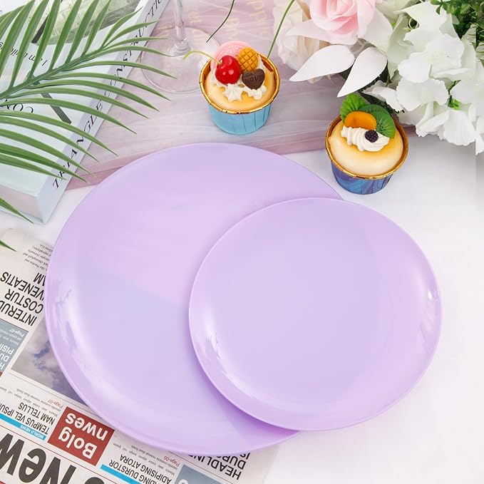 KIRE 60PCS Purple Plastic Plates Disposable - Heavy Duty Purple Plates Include 30Pcs 10.25??Dinner and 30Pcs 7.5??for Dessert/Salad - for Wedding/Bridal Shower