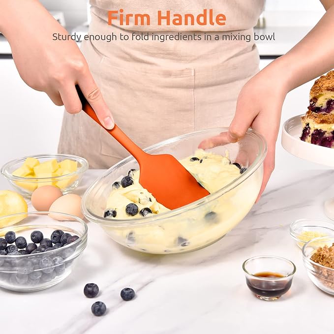 U-Taste Flat Spatula & Spoon Spatula: 11.38in 600쨘F Heat Resistant Silicone Bowl Scraper, Flexible Rubber Kitchen Cooking Mixing Utensil with Upgraded Non-Stick Surface (Set of 2, Orange)
