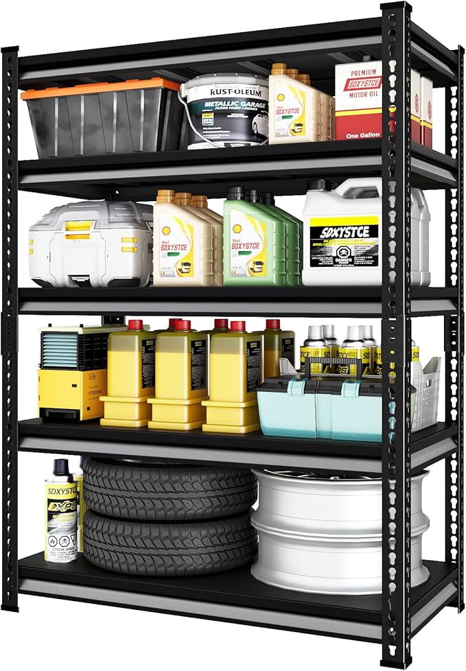 40" W Garage Shelving Heavy Duty, 2250 Lbs Loads Garage Storage Shelves Heavy Duty, 5-Tier Metal Shelving Units and Storage for Basement, Retiple Tanks,40" Wx18 Dx72 H, Black