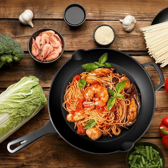 8 Inch Cast Iron Skillet ??Pre-Seasoned Frying Pan, Durable Nonstick Cookware for Christmas Holiday Meals, Oven Safe Pan for Kitchen & Camping