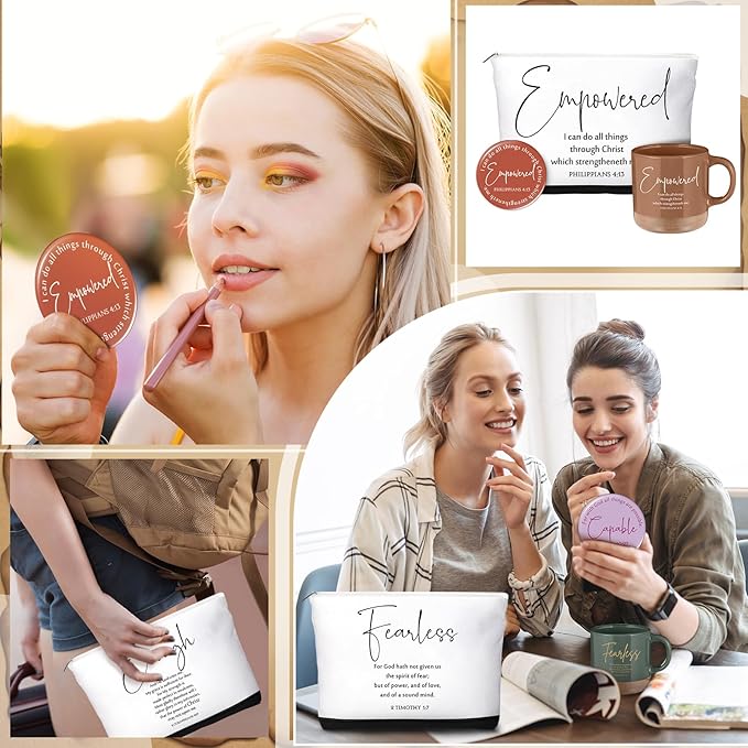 36 Pcs Inspirational Christian Gift for Women Bulk 13 oz Ceramics Bible Verse Coffee Mugs Religious Makeup Bags Compact Mirrors Church Gift for Mom Wife Godmother Teacher(Colorful)