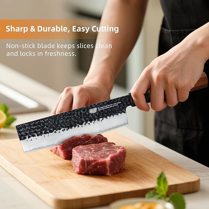 FINDKING Dynasty Series Japanese Nakiri Knife, Professional Vegetable Cleaver, 9Cr18MoV High Carbon Steel Blade, African Rosewood Octagonal Handle, for Shred, Slicing, Mincing, 7 Inches