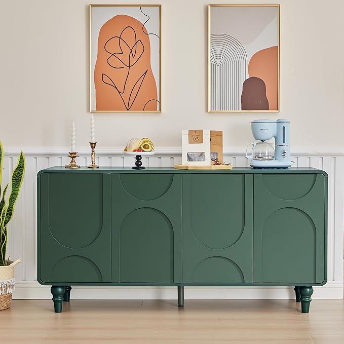 Mid Century Modern Sideboard Buffet Cabinet with Storage, Kitchen Sideboard Credenza Storage Cabinet with Doors and Shelves for Home Coffee Bar, Dining Room, Office, Entryway - Green