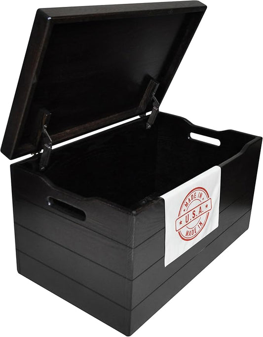 Hope Woodworking Amish Made Wooden Storage Chest Trunk Box with Lid and Handles for Bedroolanket, Clothes, Anti-Slam Hinges, Handmade, Rustic, Oak Wood, Onyx Stain, 36"