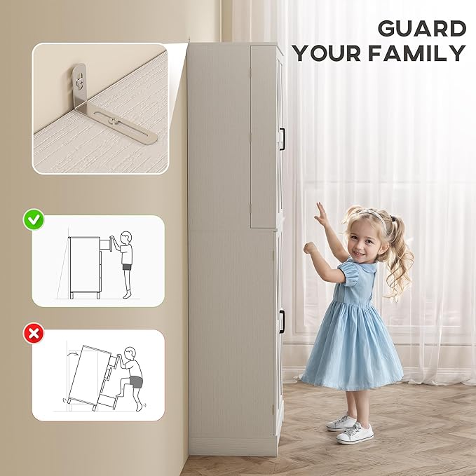 HOMCOM 72" Farmhouse Kitchen Pantry Cabinet, Freestanding Tall Storage Cabinet with 4 Barn Doors, 4 Adjustable Shelves and 8 Door Shelves, Embossed White Wood Grain
