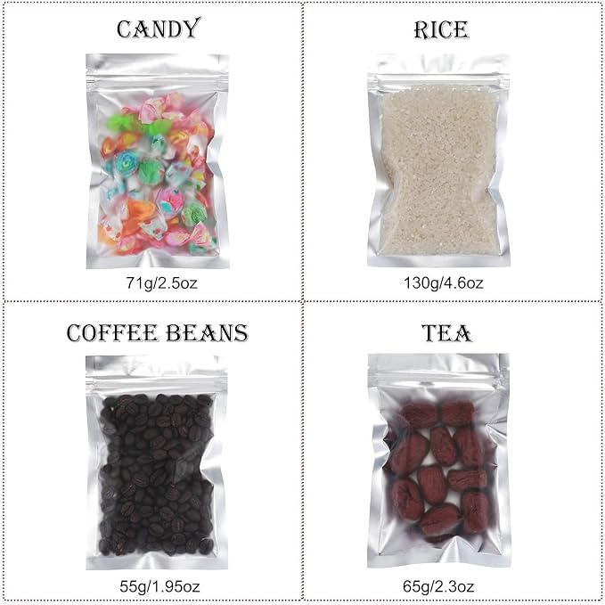 Blulu 100 Pieces Resealable Foil Proof Bags Scent Proof Flat Pouch Clear Smell Sealable Packing Bags Iridescent for Food Storage Snack Jewelry(5 x 7 Inches,Black)