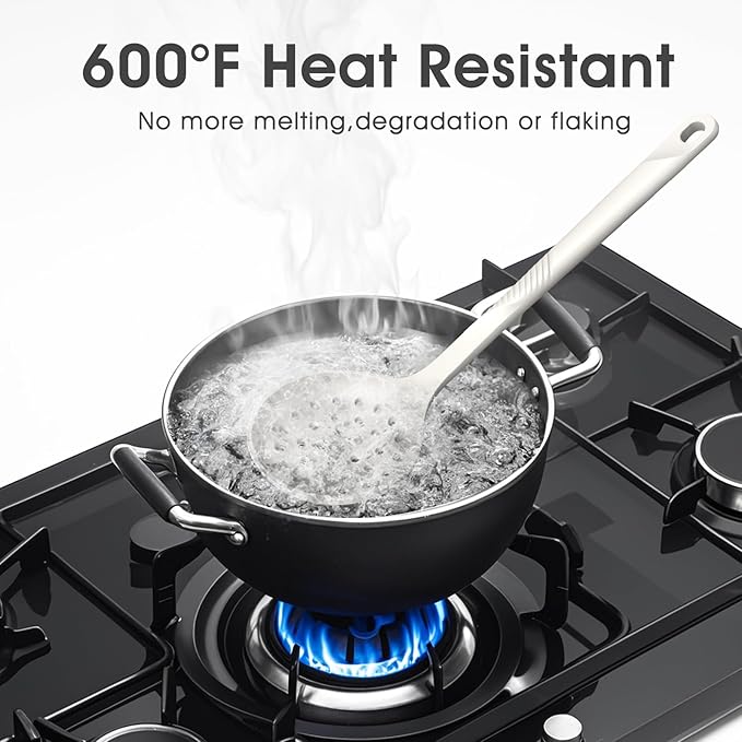 Silicone Cooking Utensils Set - 600째F Heat Resistant, Nonstick Kitchen Utensil Set with Spatulas, Spoons, Whisk, Tongs, BPA Free, Dishwasher Safe, Cream White
