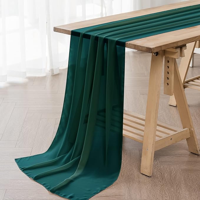 flohar 12Pack 9ft Christmas Chiffon Table Runner 14x108 Inch Sheer Romantic Table Runner for Wedding Birthday Party Bridal Shower Outdoor Decoration-Hunter